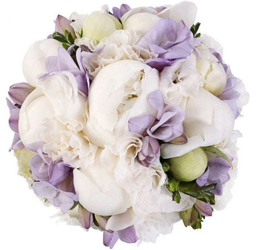 Delightful Bouquet of Peonies with Purple Freesias